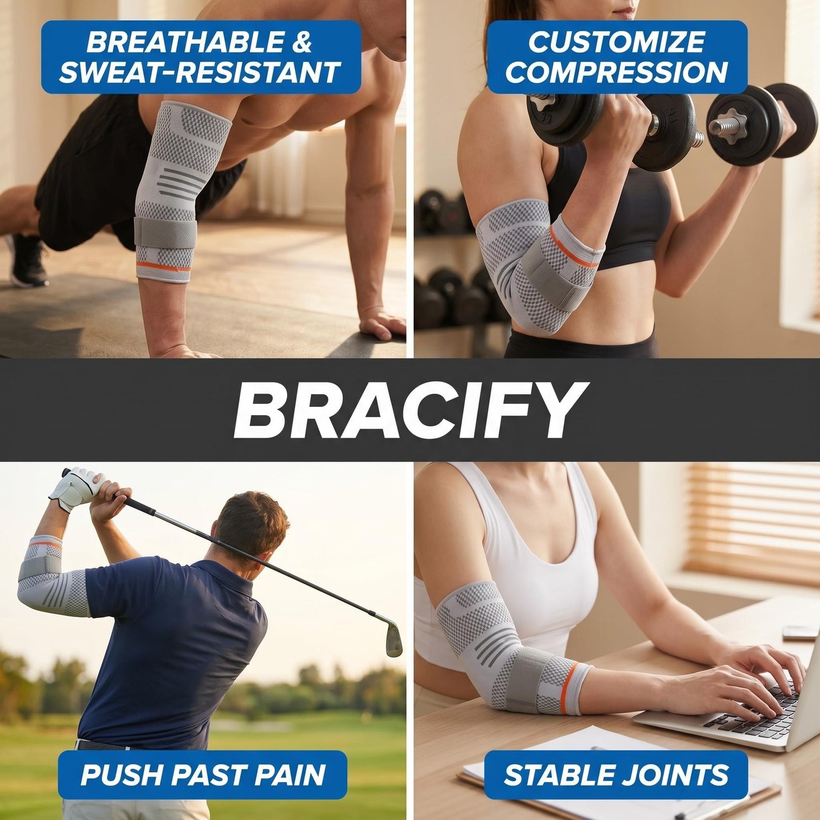 vomex Elbow Brace Support with Adjustable Strap – Double-sided Medium, Skin