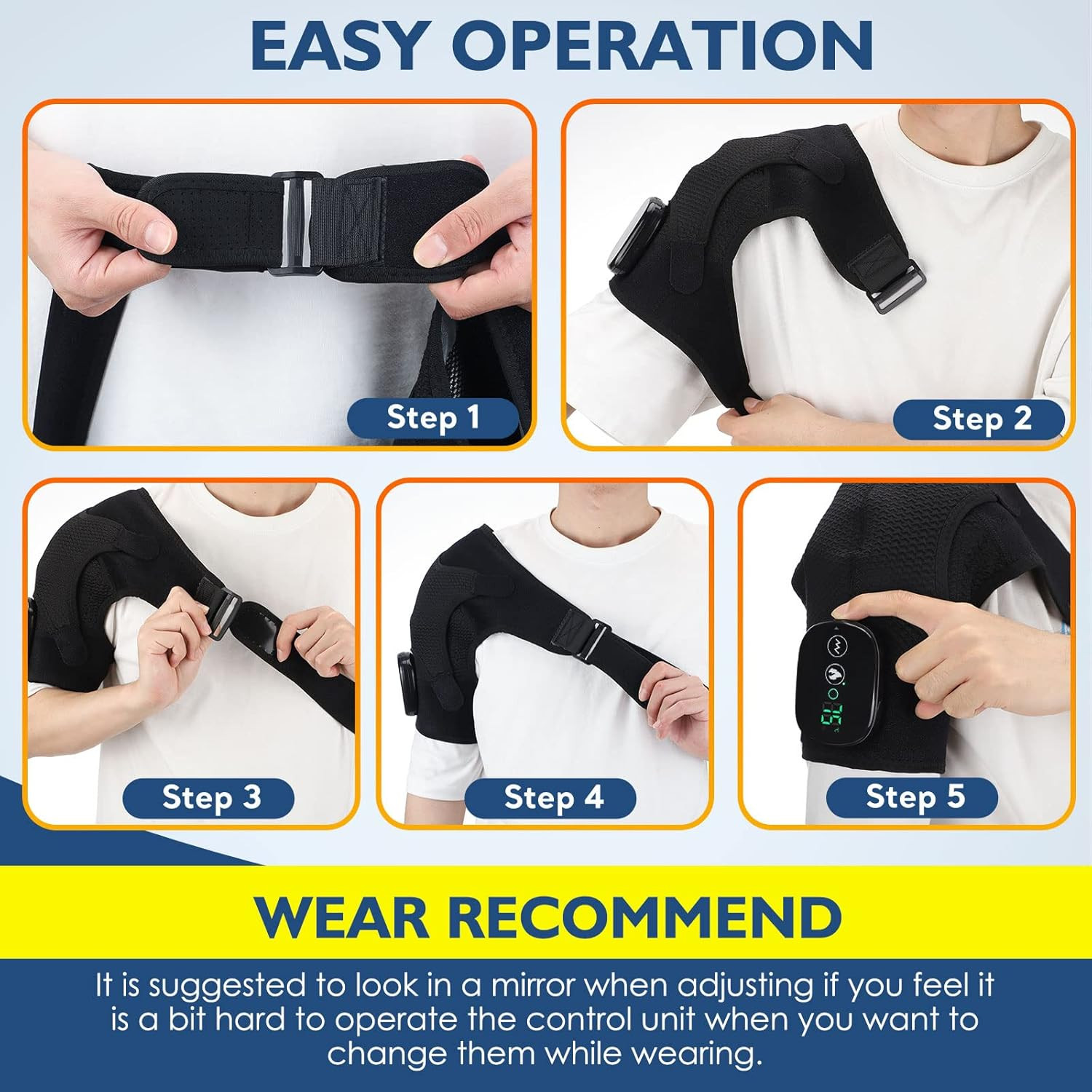 Cordless Heated Shoulder Brace with Vibration for Pain Relief and Massage