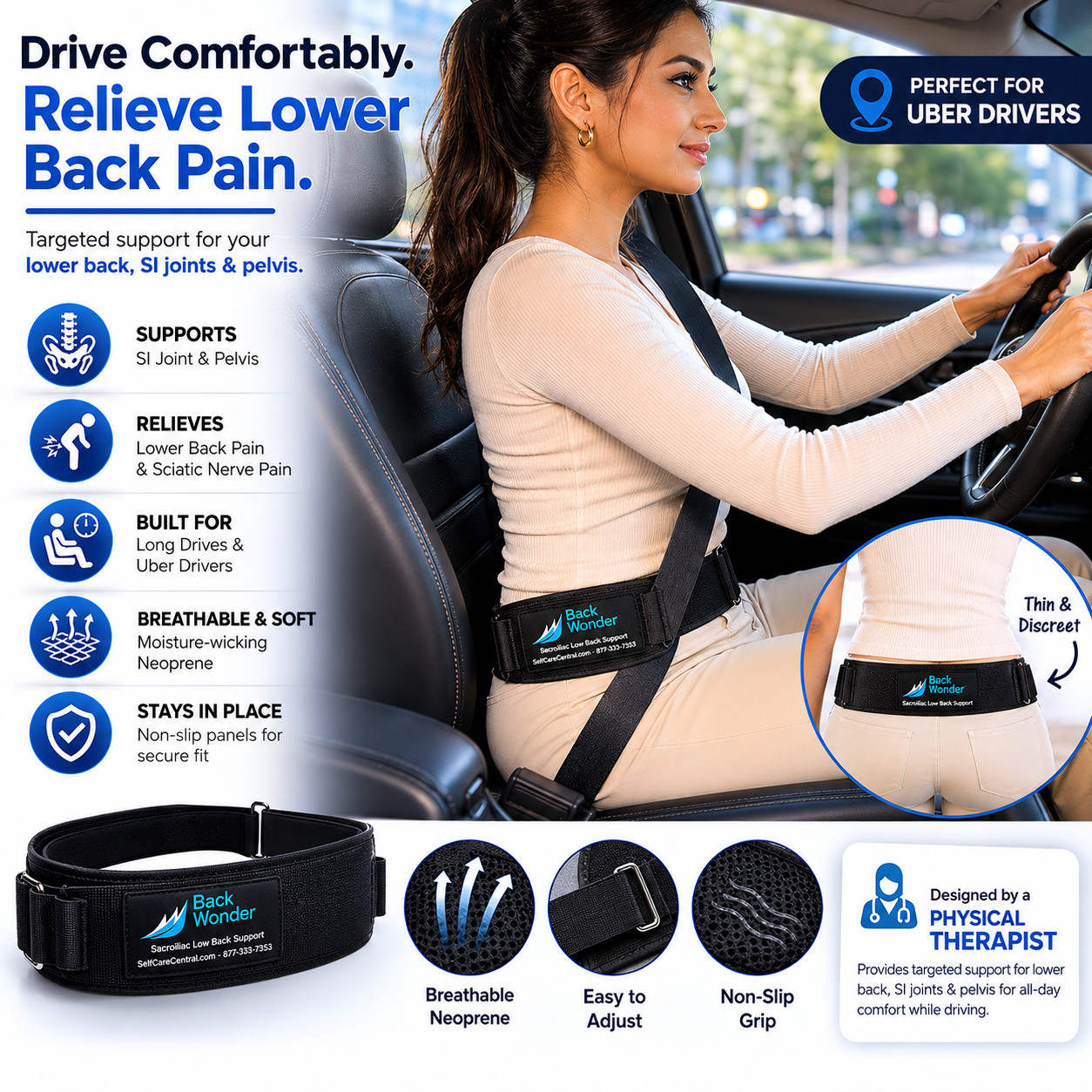 BackWonder SI Joint Belt By GNR – Sacroiliac Belt Supports Pelvis