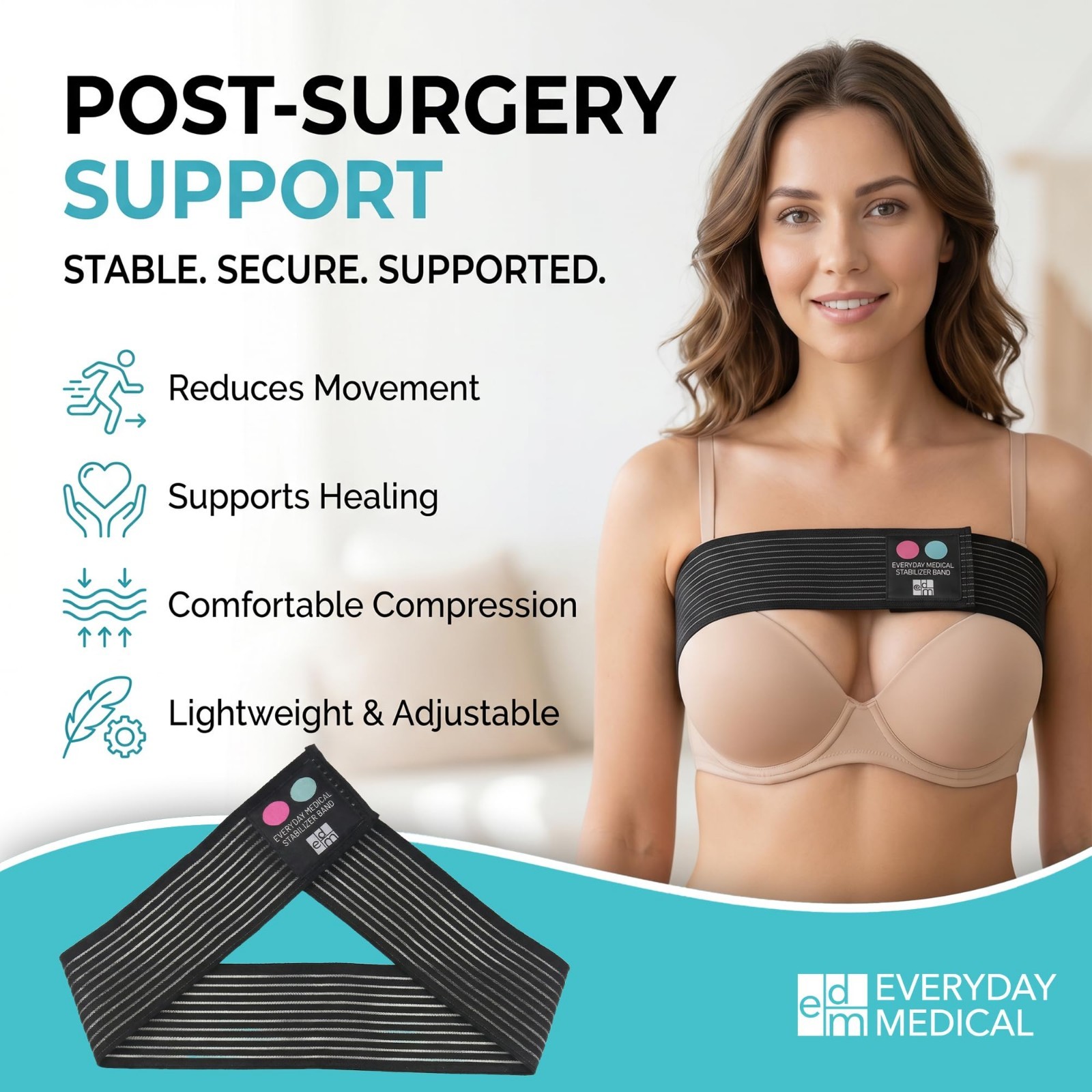 Breast Implant Stabilizer Band for Post-Surgery Support | Chest Strap | One Size