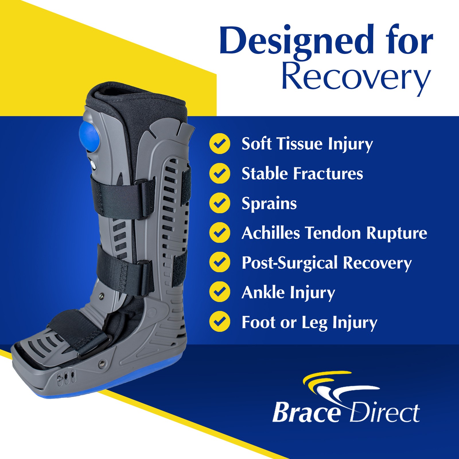 Medical Full Shell Cam Walking Boot with Air Pump- Tall- Foot Injury Recovery