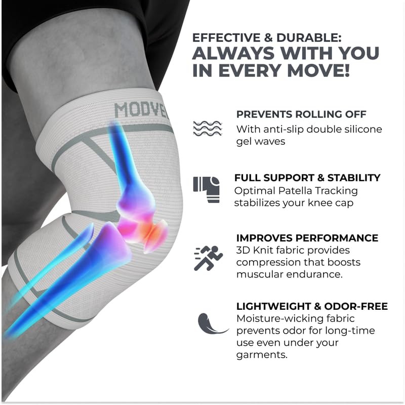 Modvel 2 Pack Knee Brace for Women & Men – Workout Knees Medium, White