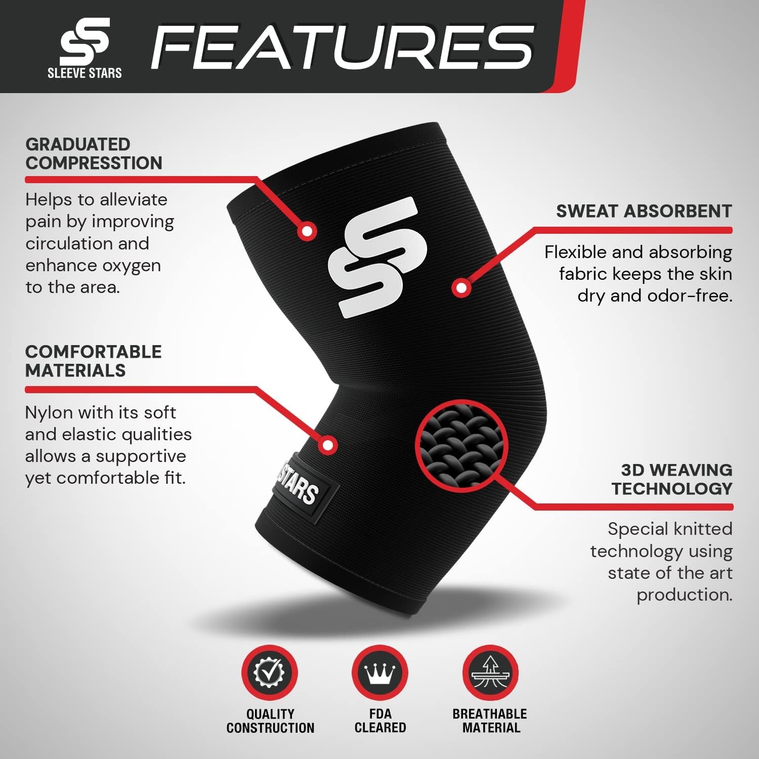 Sleeve Stars Elbow for Pain Relief & Protection – S: 7-8.5, Black
