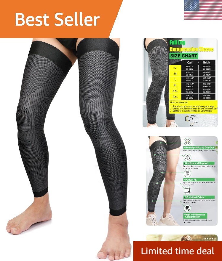 Unisex Thigh High Compression Sleeves 20-30mmHg – Alleviate Leg Pain, Black M
