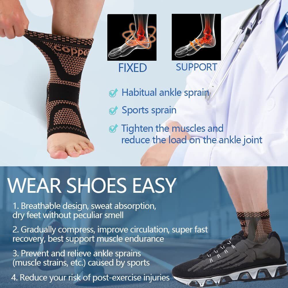 4pcs Copper Ankle Support Compression Strap Achilles Tendon Brace Sprain Sports
