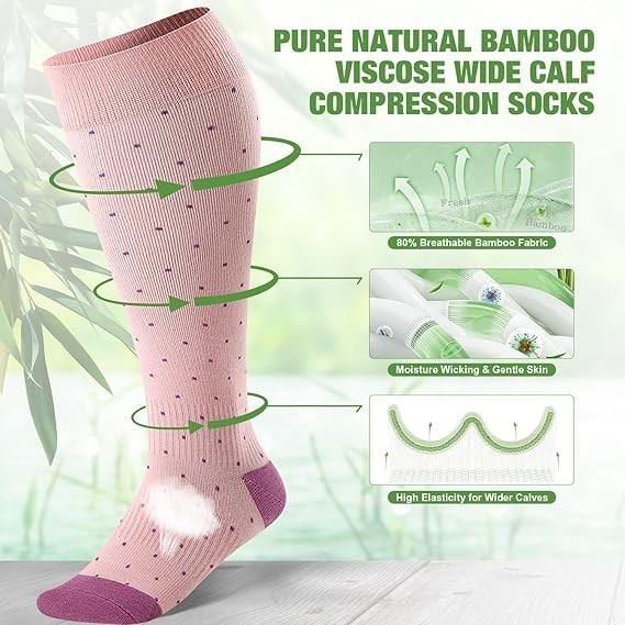 Plus Size Bamboo Compression Socks for Wide Calves 15-20 mmHg Knee High