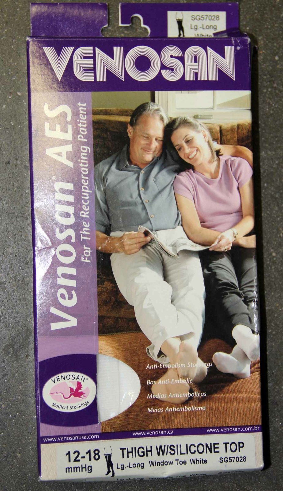 VENOSAN AES 12-18 mmHg THIGH w/ SILICONE TOP WINDOW TOE LONG WHITE SG57028