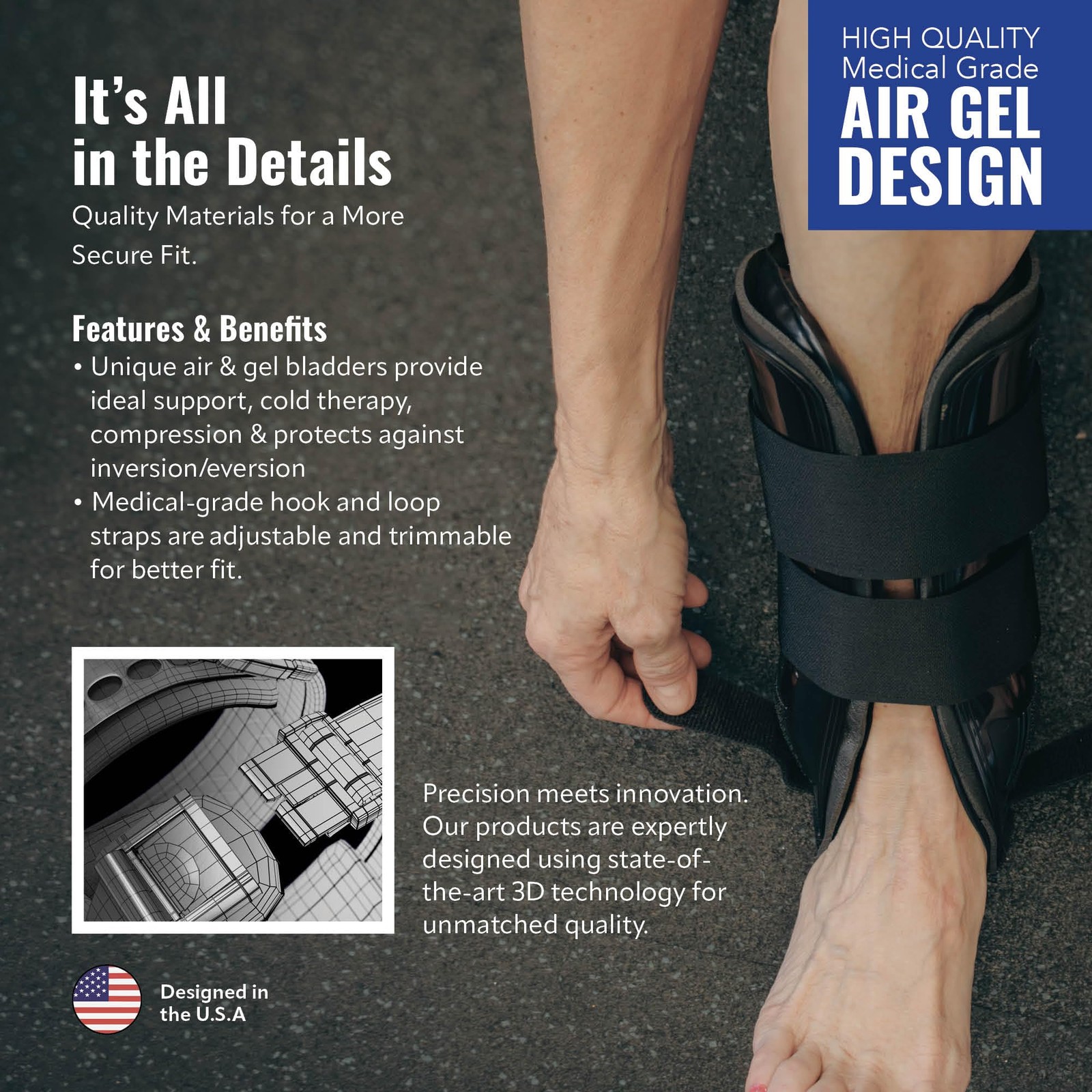 AnklePro Air Gel Stirrup Ankle Brace Side Stabilizer Cushion Regular White 1 PR