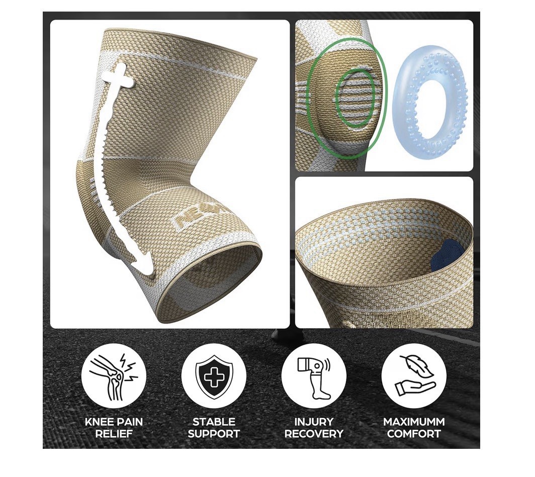 NEENCA Knee Brace Professional Knee Support Light Color Beige/Gold Sz M