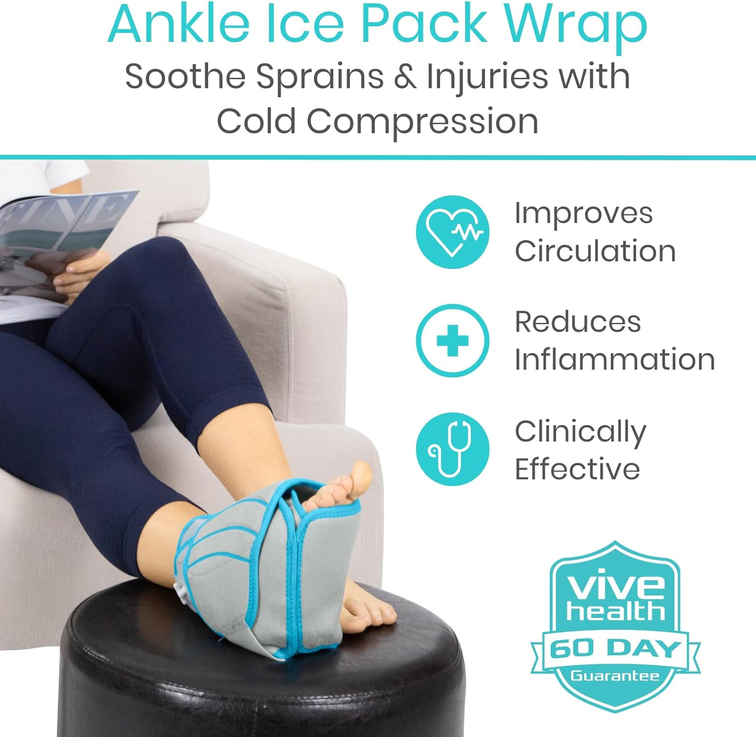 Vive Compression Ankle Ice Pack Wrap – Reusable Gel for Pain Relief