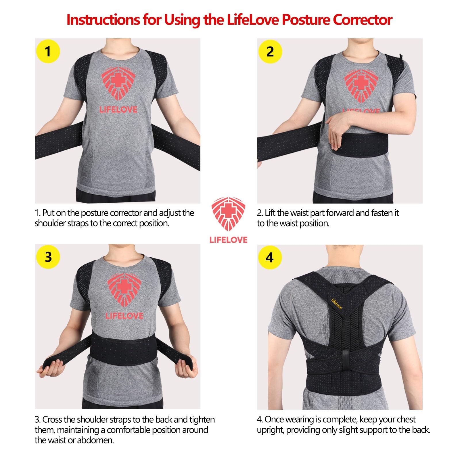 Adjustable Posture Support Brace for Upper Back & Shoulders, Fits Height Unde…