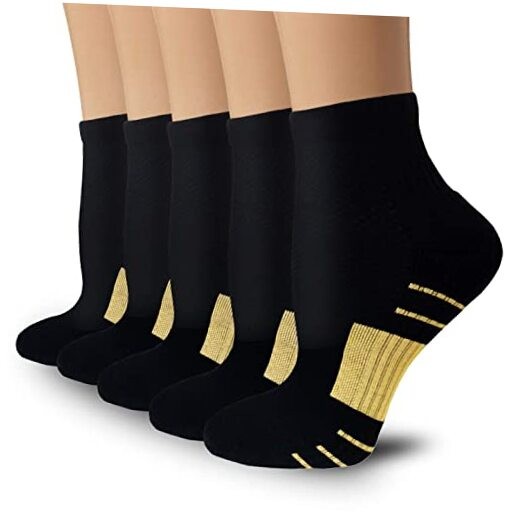 5 Pairs Copper Compression Socks for Women & Men – Large-X-Large 01 Beige Black