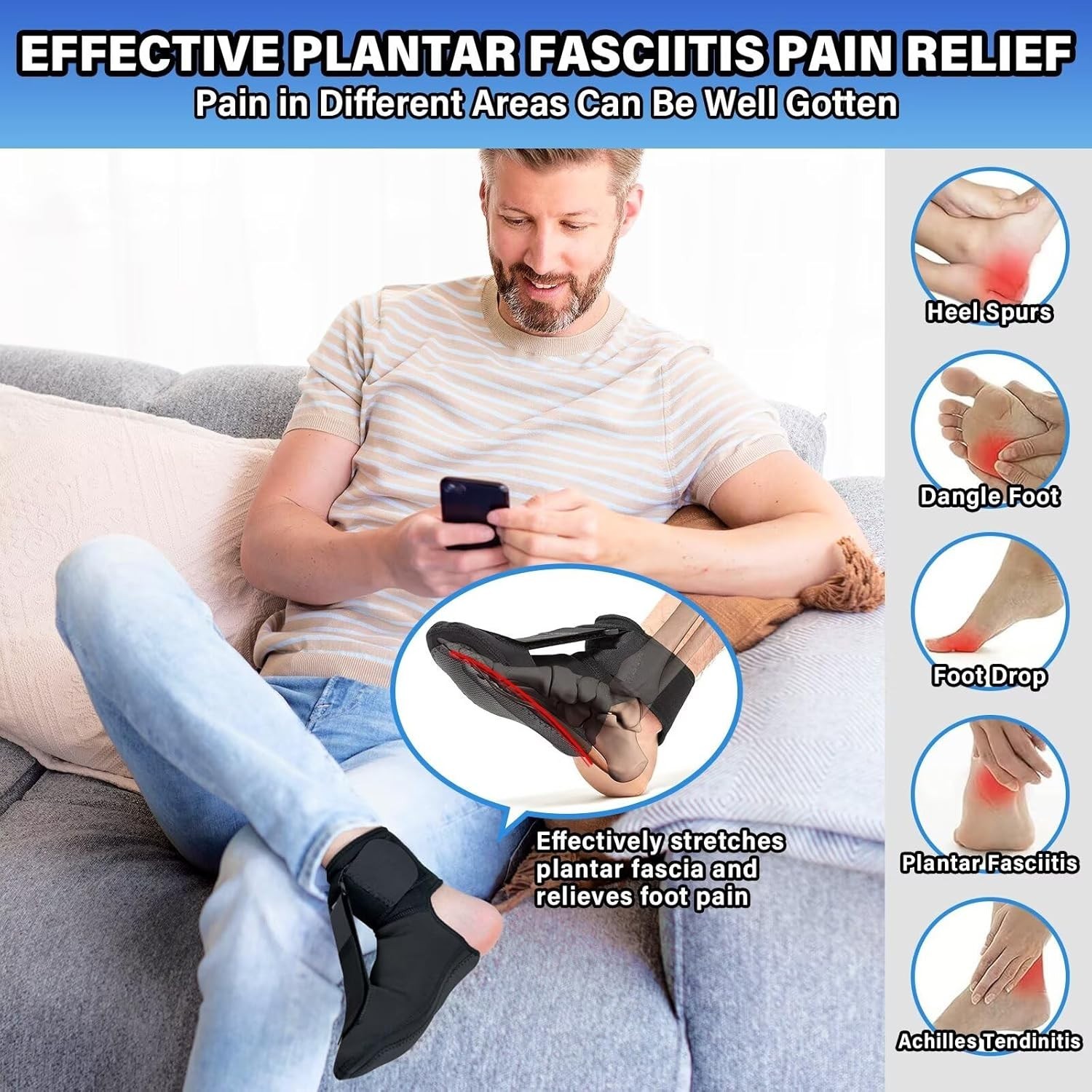 Plantar Fasciitis Night Splint Adjustable Foot Drop Ankle Brace Support Toe Pain