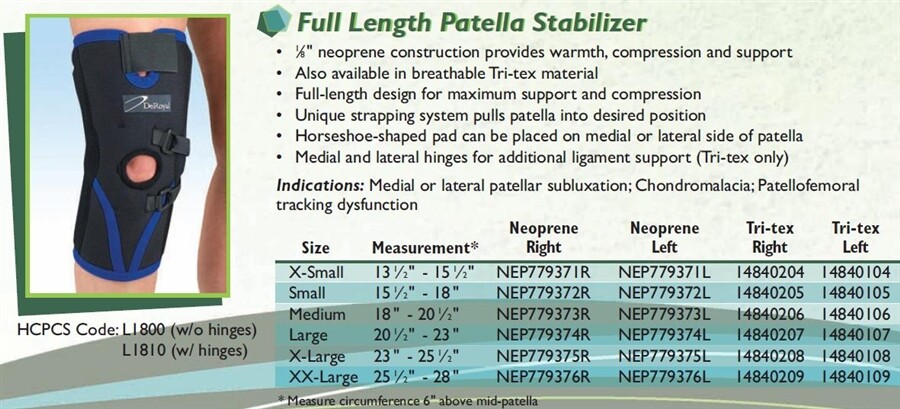 DeRoyal knee support Full Length- Left -Patella Stabilizer-DIFFERENT SIZE