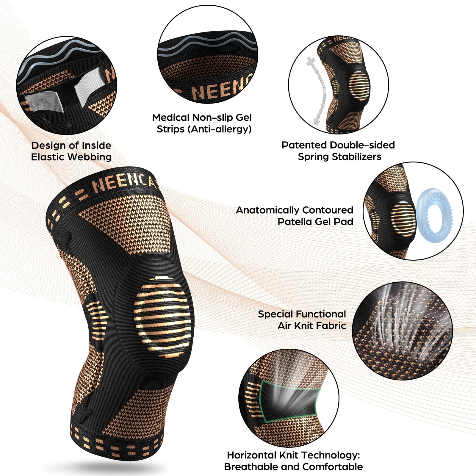 NEENCA 2 Pack Knee Braces for Pain, Medium, Active Copper (pack of 2)