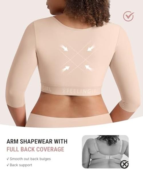Arm Compression Sleeve Women Post Surgery Arm Shaper Bra | Front Small Khaki