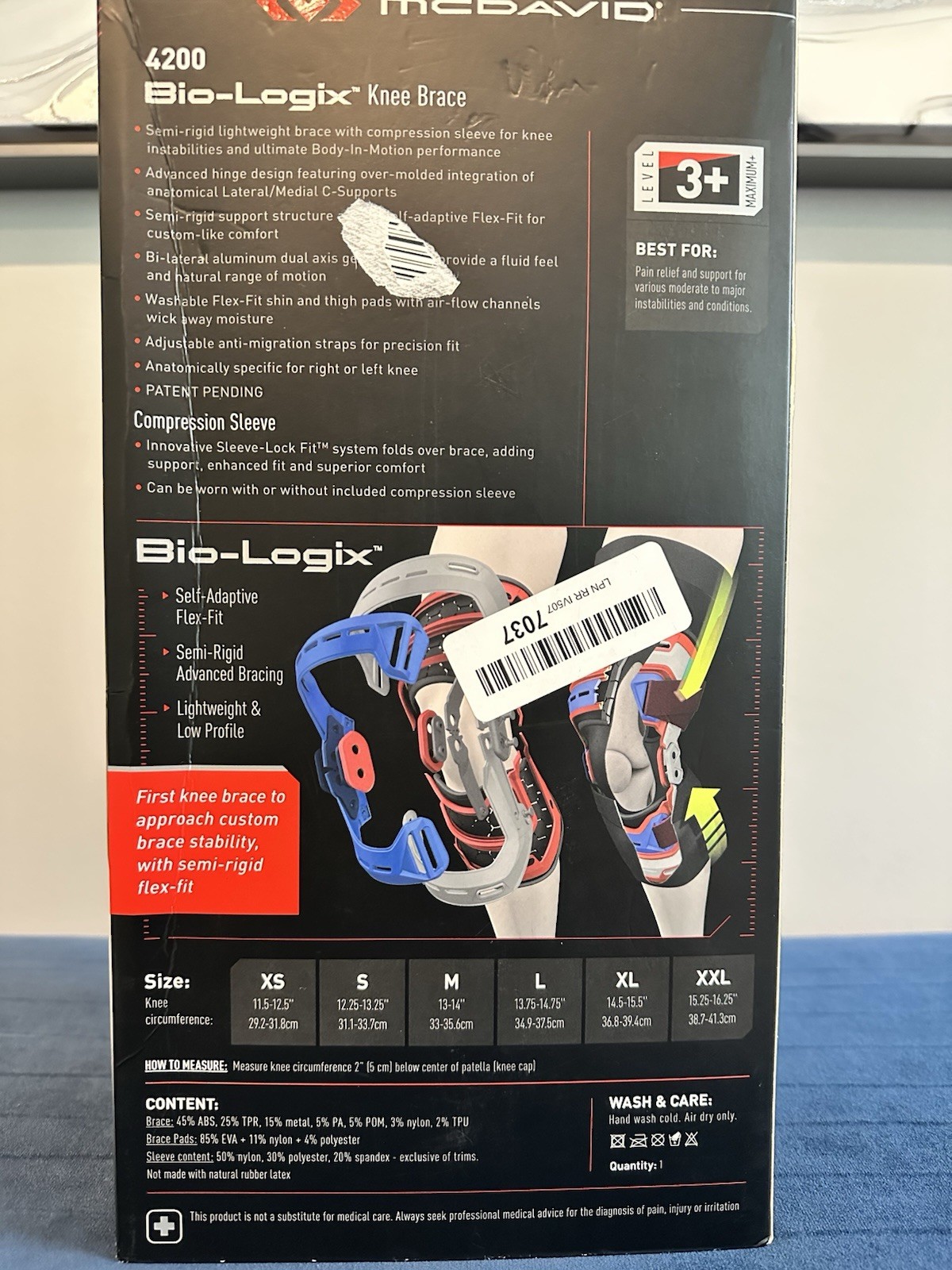 McDavid Elite Bio-Logix 4200 Knee Brace Medium-Right Black Adjustable FSA HSA