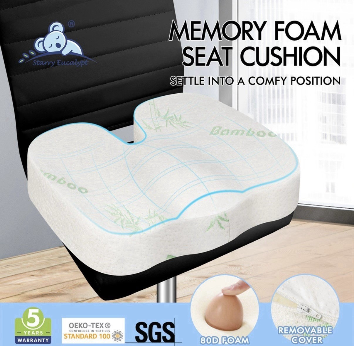 Seat Posture Cushion Bamboo Memory Foam Pillow Pain Relief Mesh Plush