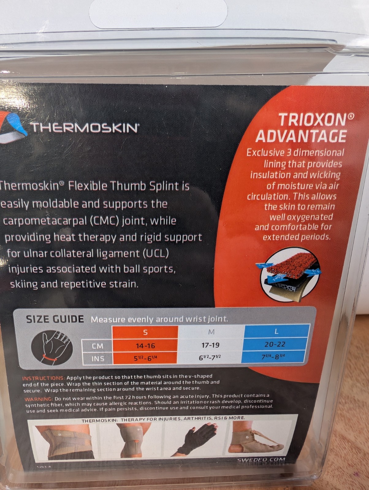 THERMOSKIN FLEXIBLE THUMB SPLINT JOINT BRACE For Right Hand Sz Medium 84264