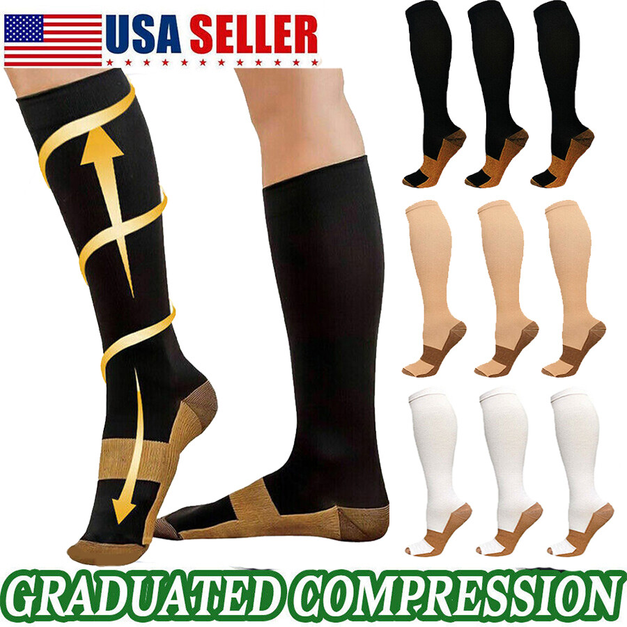 6 Pack Copper Compression Socks for Women&Men,20-30mmHg Close Toe Knee High Sock
