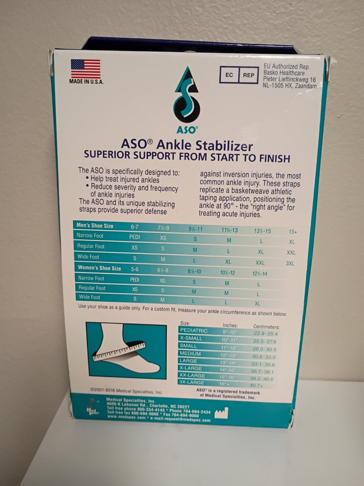 ASO Ankle Support Hook and Loop Strap Closure / Lace-Up for the Foot Black LARGE