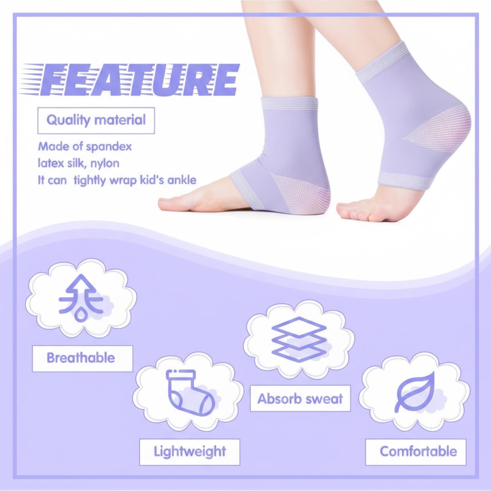 Tarpop 3 Pair Ankle Compression Sleeves for Kids Brace Large, Purple