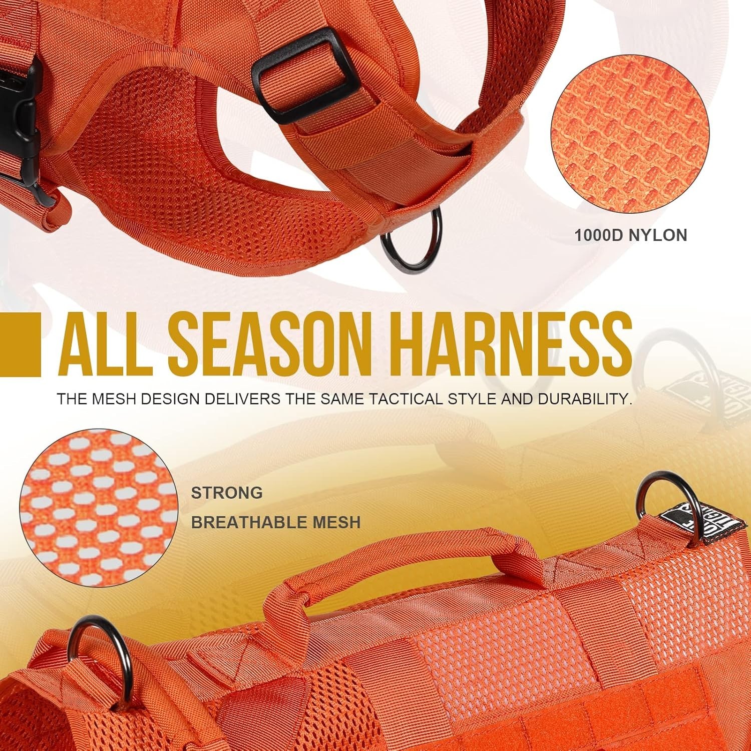 OneTigris Tactical Dog Harness No Pull size M Breathable Mesh Handle Orange