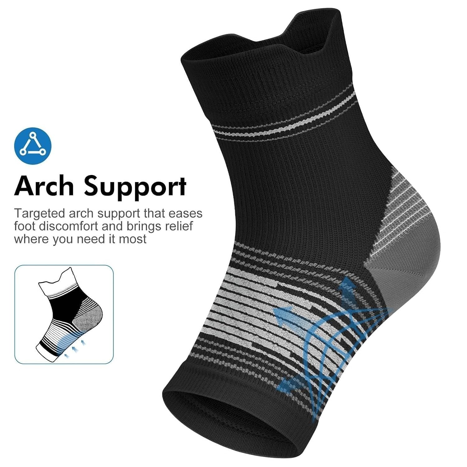 6 Pairs XL Black Plantar Fasciitis Sock Compression Foot Sleeves with Arch