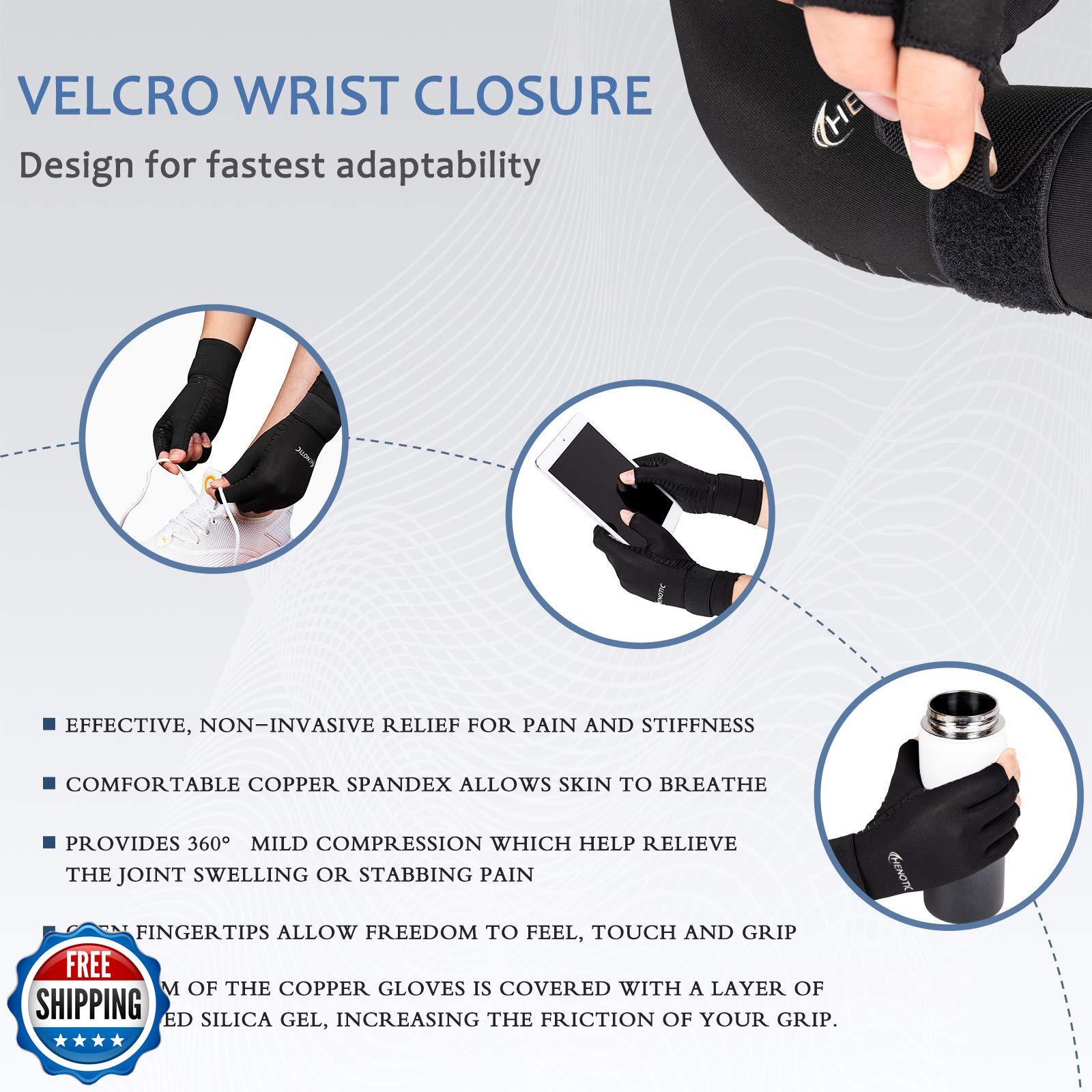 HENOTIC Copper Arthritis Gloves for Women Men, Wrist Reinforcement Fingerless
