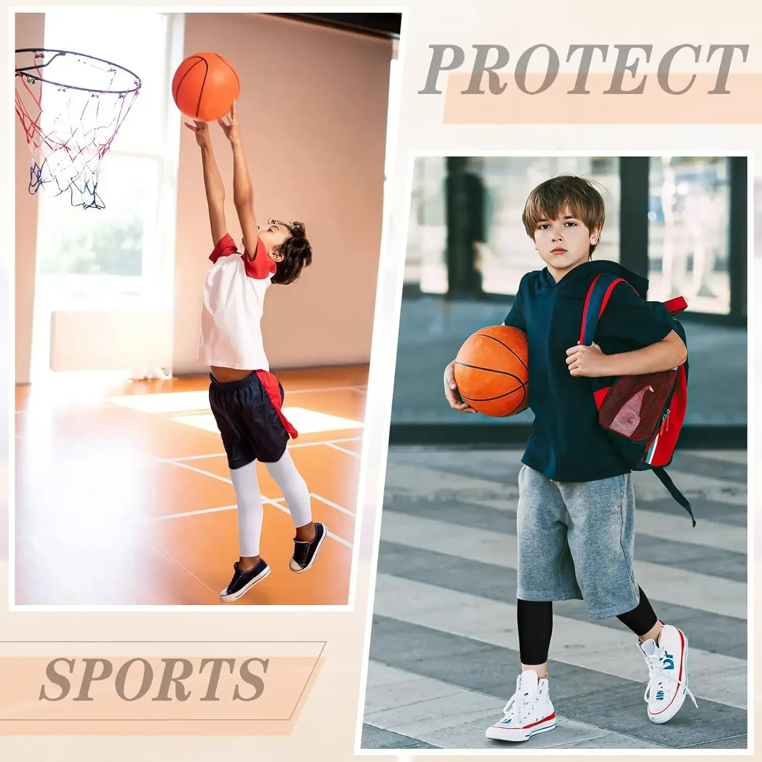 1Pair Long Compression Leg Sleeves for Kids, Comfortable Non-Slip UV Protection