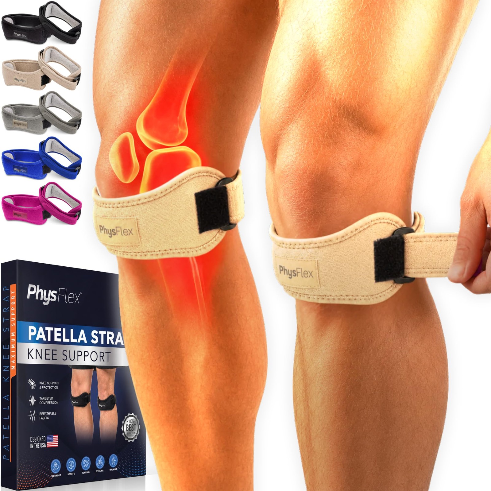 2 Pack Patellar Tendon Support Strap, Knee Brace, Knee Support, Pain Relief |…
