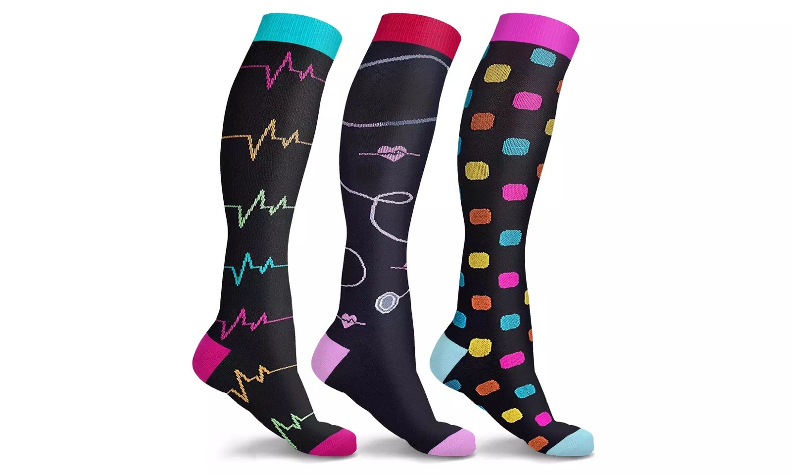 6 Pack of Compression Socks Stockings Women Knee High 20-30Mmg Medical Running