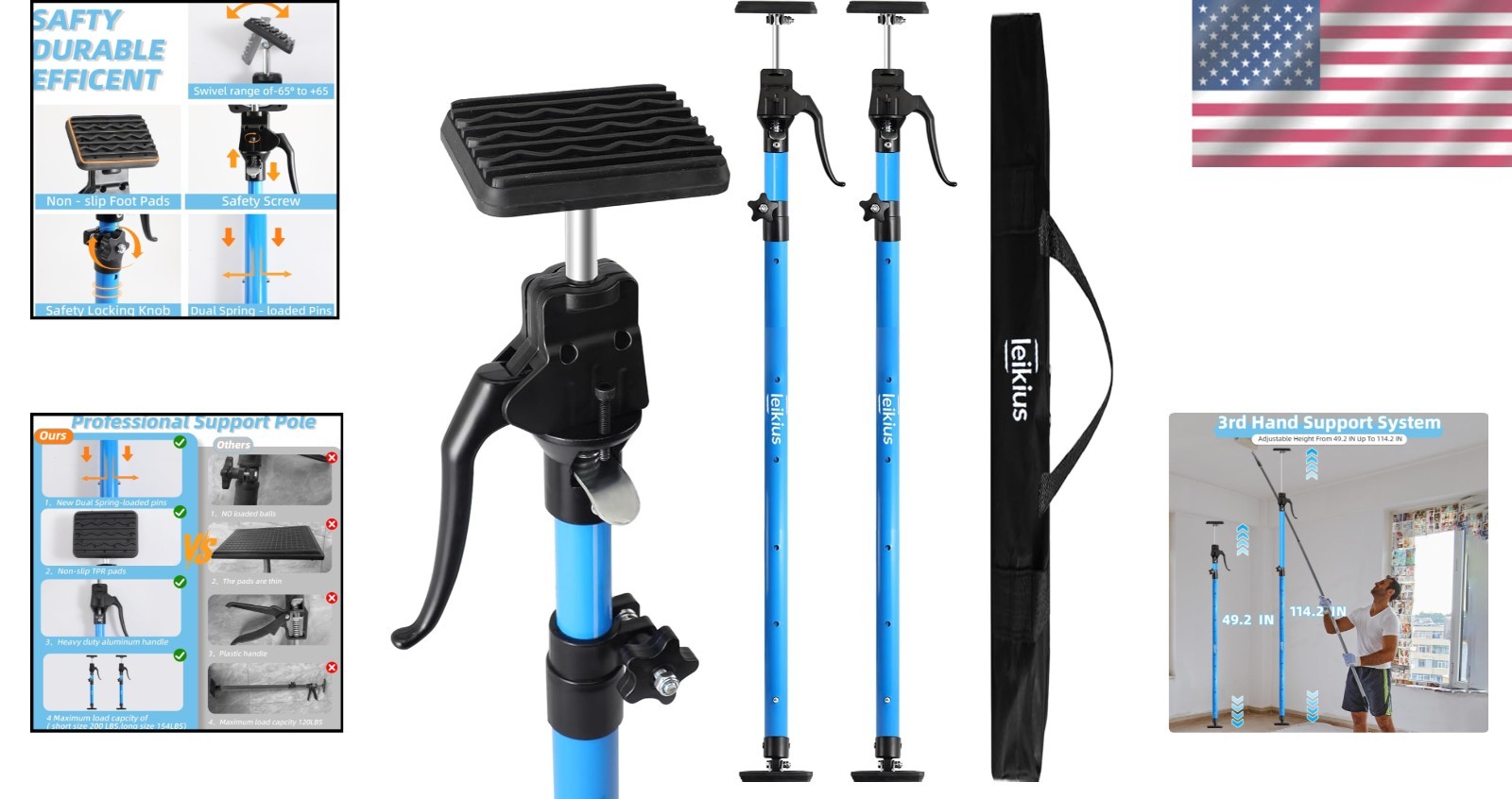 Telescopic Support Poles 49.2-114.2 in – Ideal for Cabinets & Cargo Applications