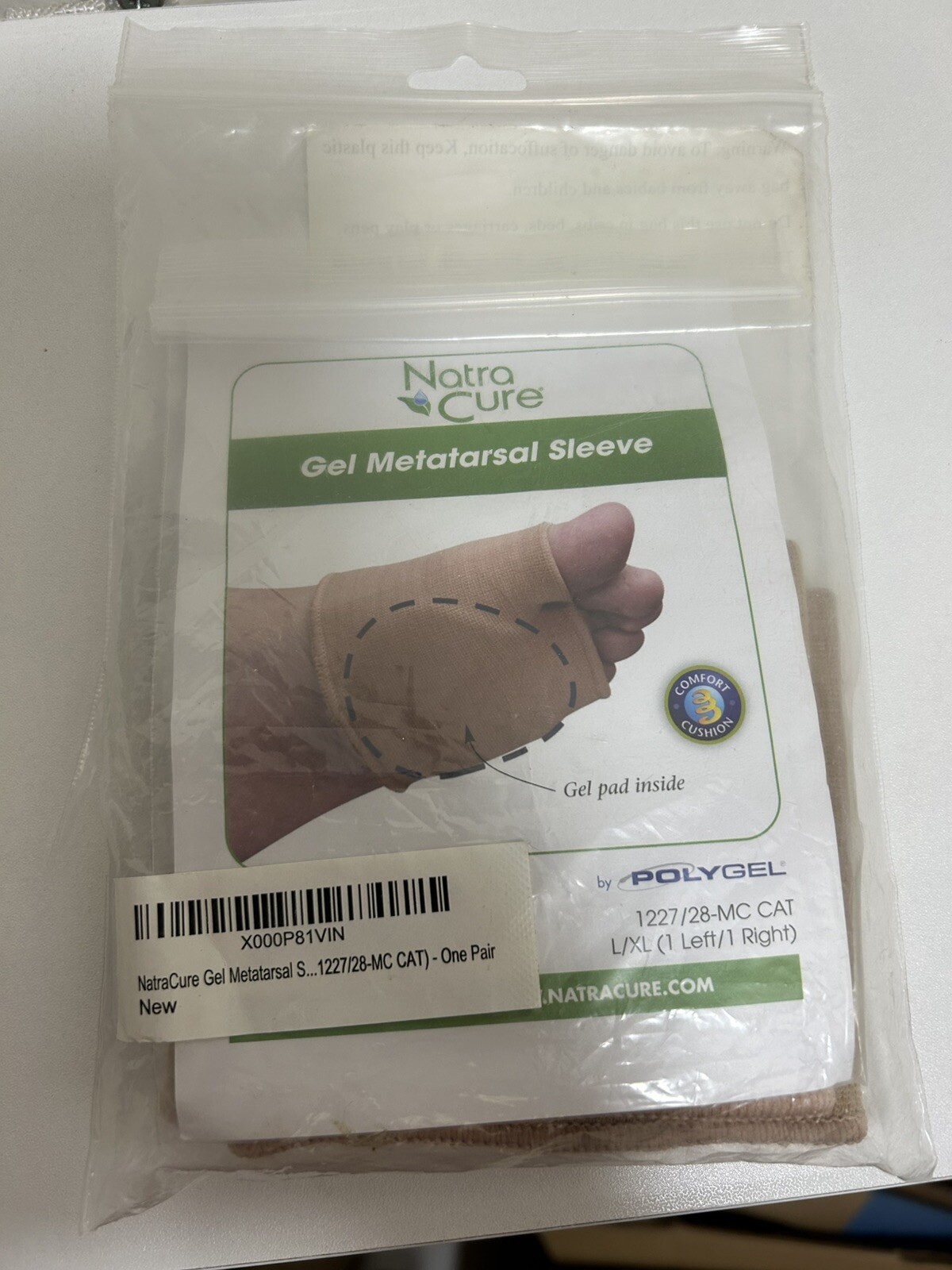 Natracure Gel Metatarsal Sleeve Size Foot Pad L/XL