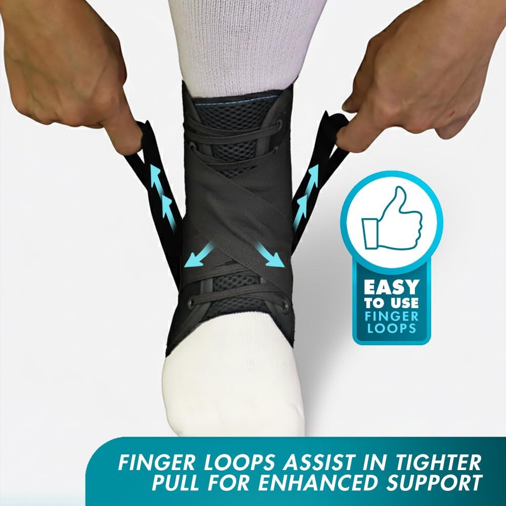 ASO Ankle Stabilizer (Medium, Black) – Lace Up Ankle Brace for Ankle Sprain a…