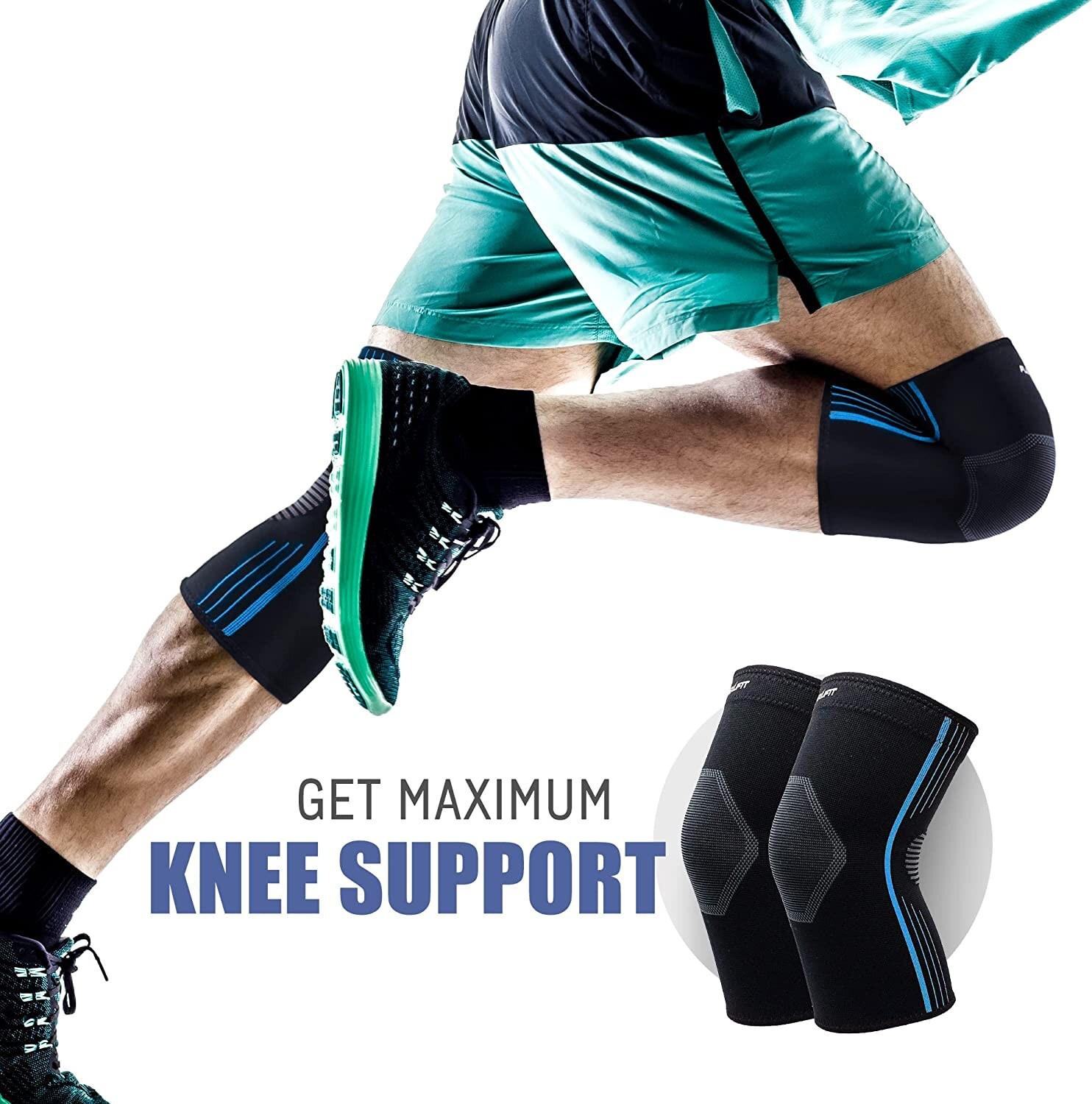 NeoAlly High Compression Knee Sleeve for Women Men Blue Pack of 2 Sleeve LARGE