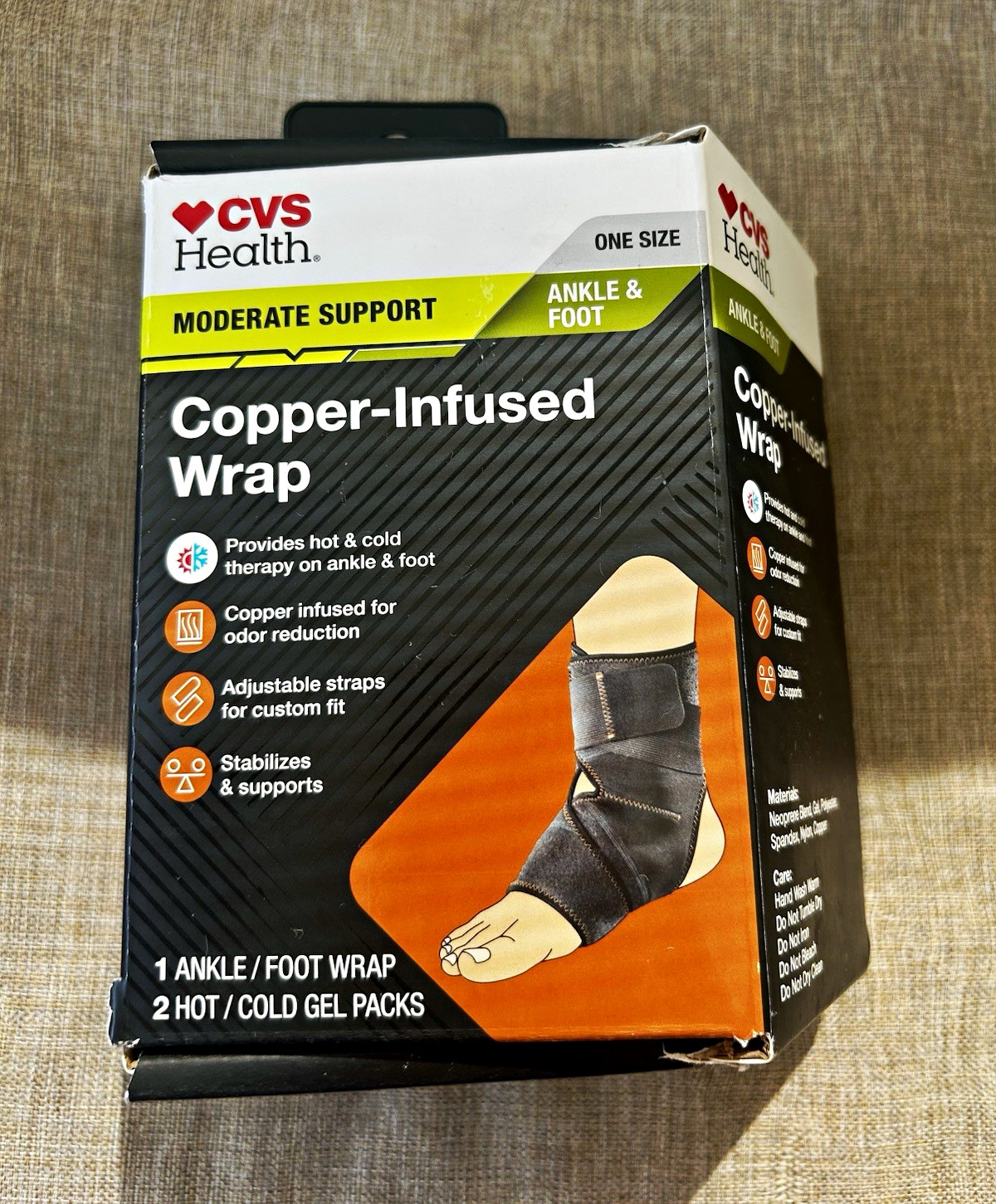 CVS Health Copper-Infused Ankle & Foot Wrap Adjustable Hot/Cold Therapy One Size