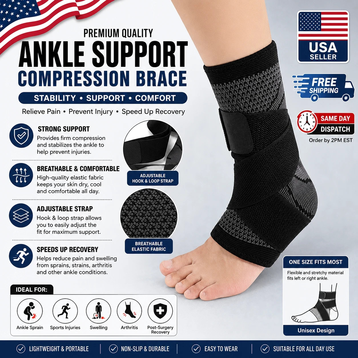 Ankle Brace Compression Sleeve Support Plantar Fasciitis Pain Relief Foot Wrap