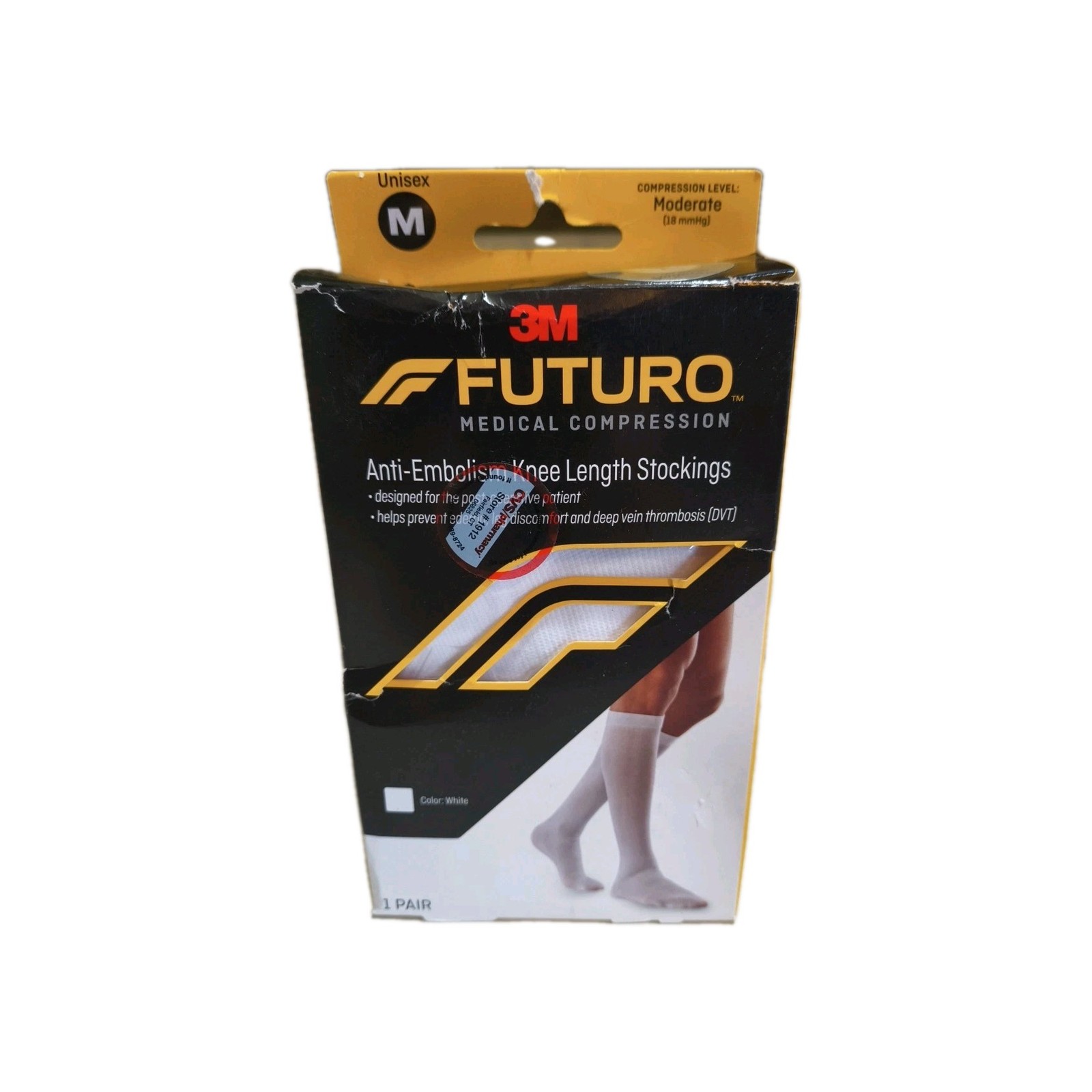 3M Futuro Knee Length Stocking Anti-Embolism Moderate Compression, White Sz: M