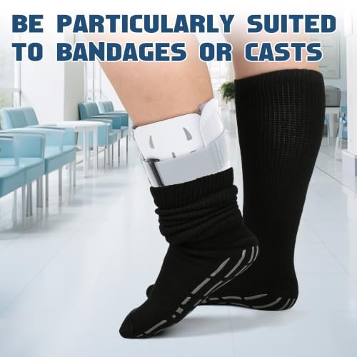 Extra Width Socks for Swollen Feet-4 Pairs Hospital Grip One Size Black