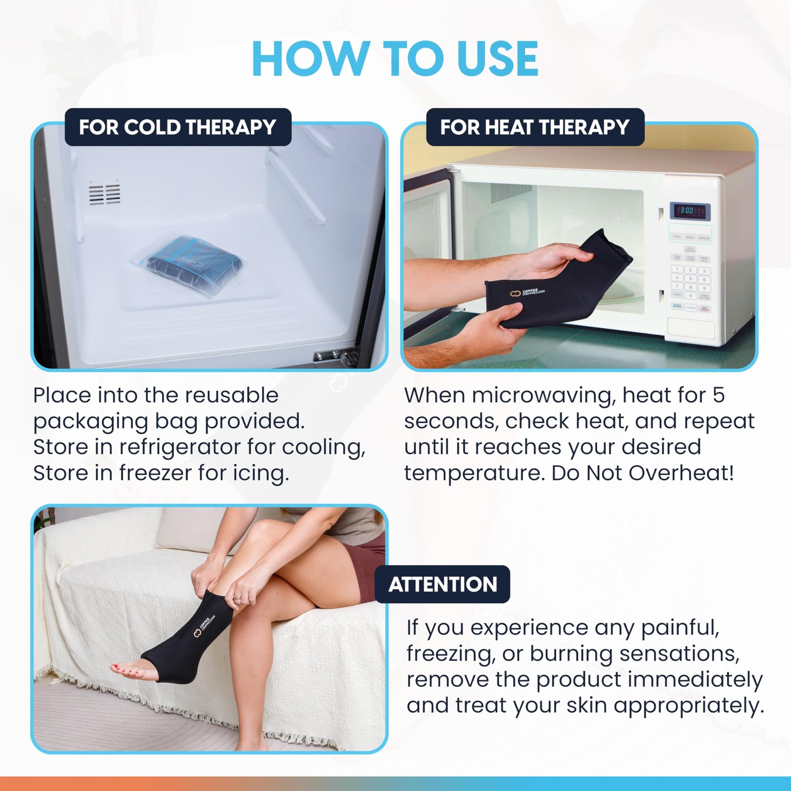 Copper Compression CopperFreeze Ankle Sleeve – Hot & Cold Therapy One Size