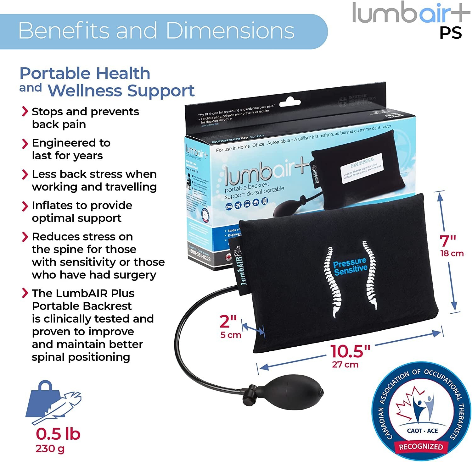 LumbAirPlus-PS Lumbar, Spine and Back Support Pillow for Sensitive Backs