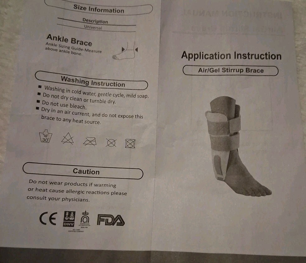 Air/Gel Stirrup Brace Ankle Brace Black New