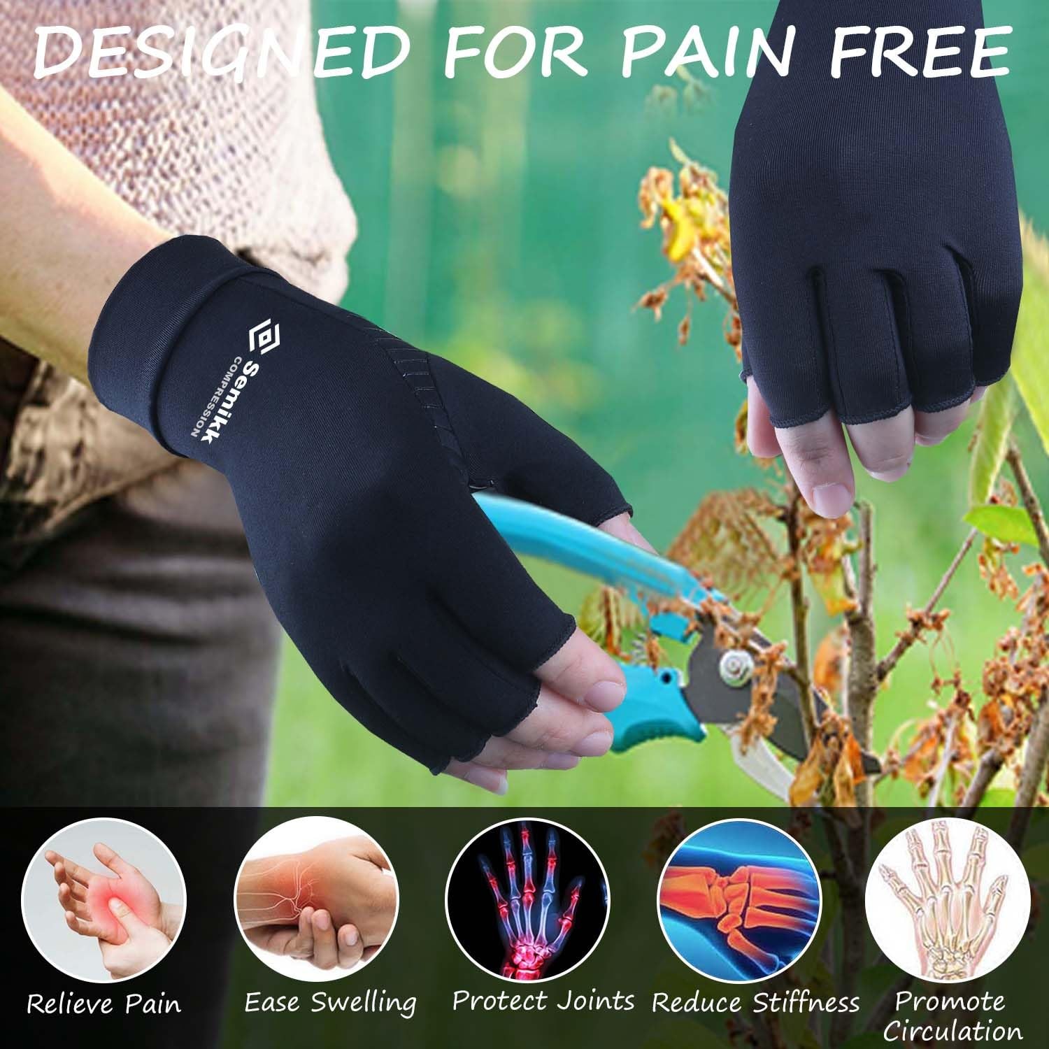 2 Pairs Compression Gloves for and Men, Fingerless Copper Arthritis Gloves fo…