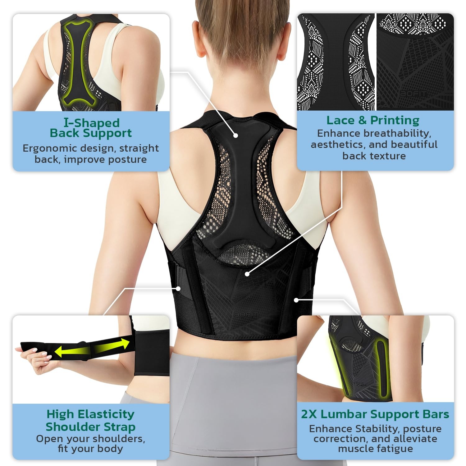 Posture Corrector for Women, Upper Back Brace for Pain Relief Blue M