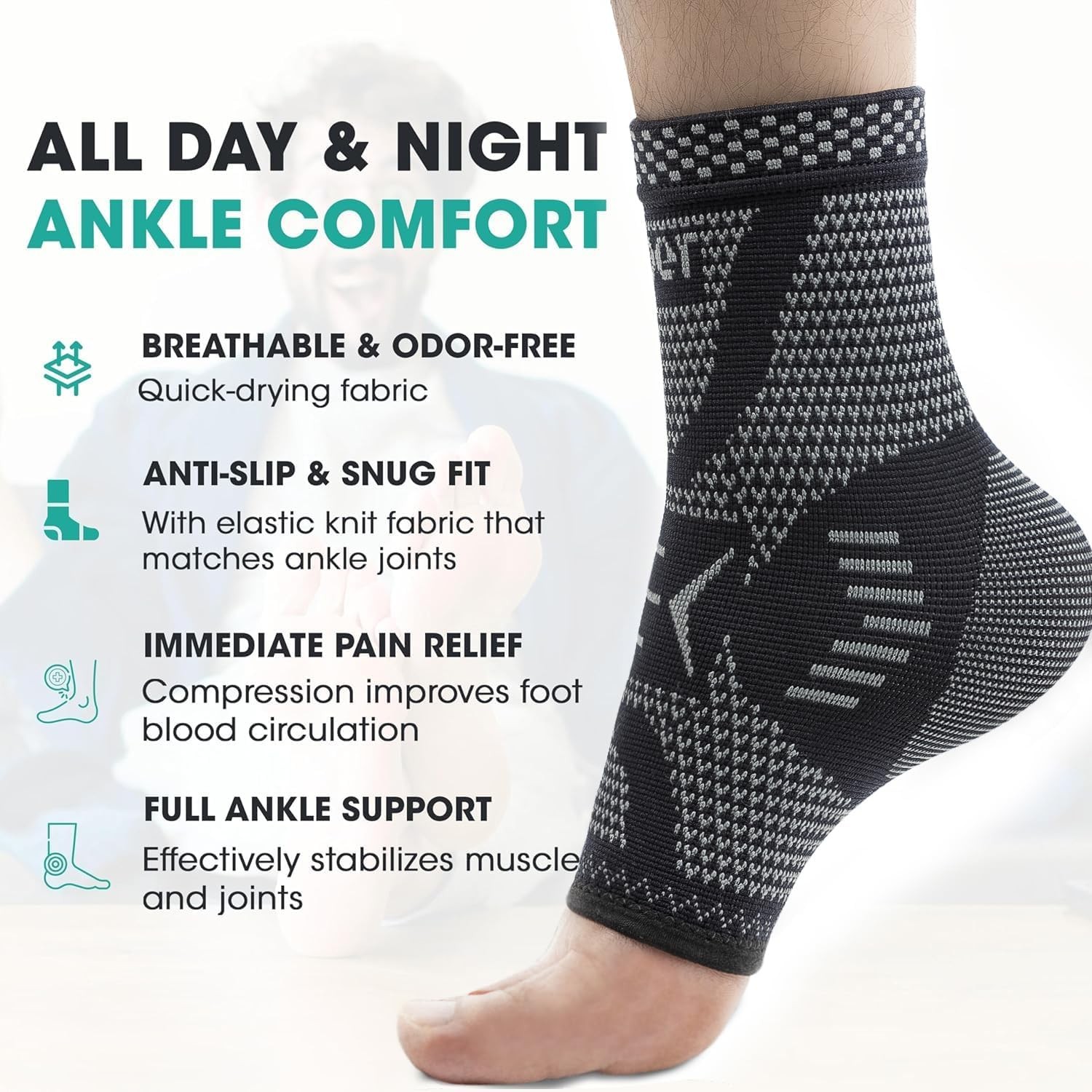 INDEEMAX Copper Ankle Brace Large, Copper-Silver Black 2 Pack
