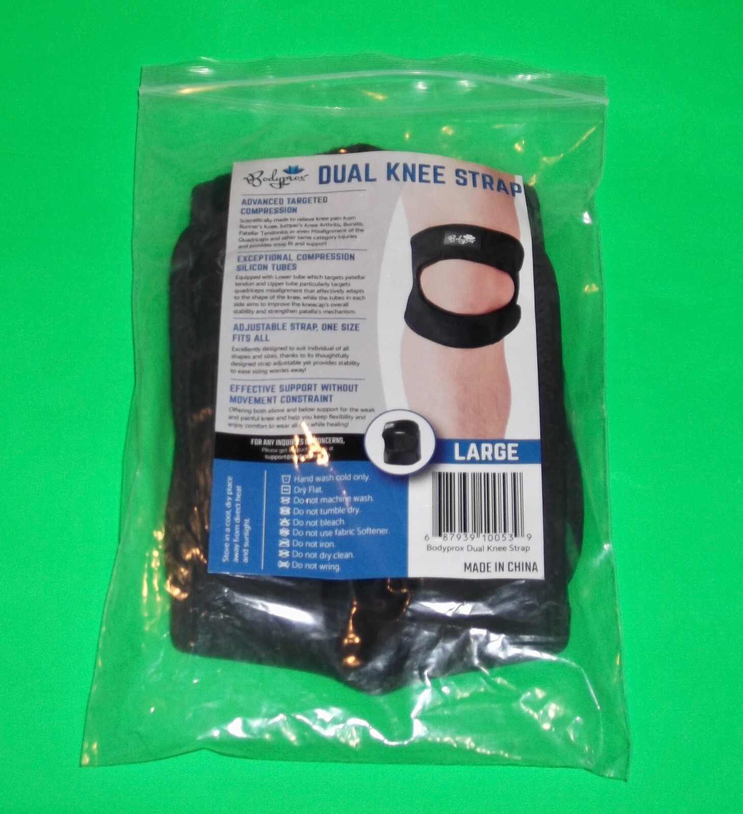 BODYPROX ADUSTABLE COMPRESSION DUAL KNEE STRAP ADULT SIZE LARGE BRACE