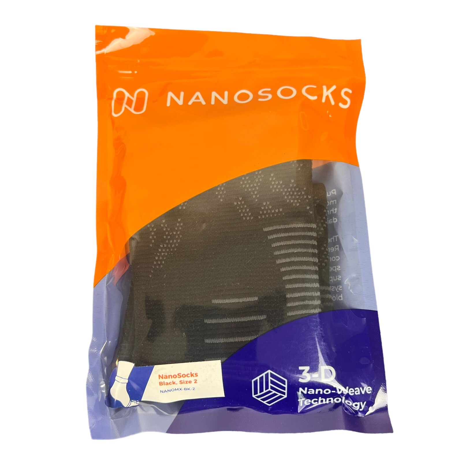 NEW! Nanosocks 3D Nano-Weave Technology Nanomx-BK-2 BLACK Size 2 / Medium