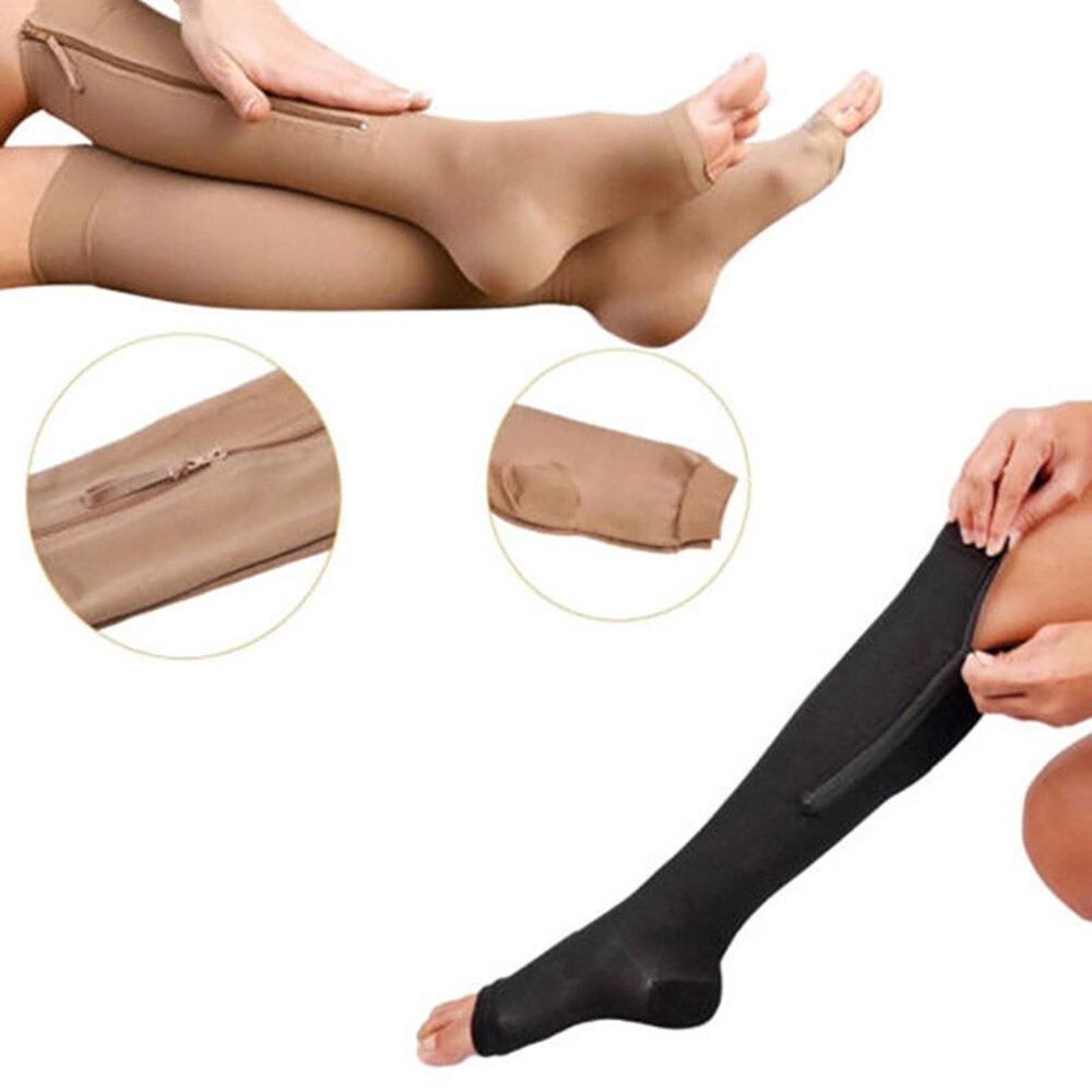 Women Men Open Toe Zipper Compression Socks 20-30mmHg Leg Calf Support Stockings