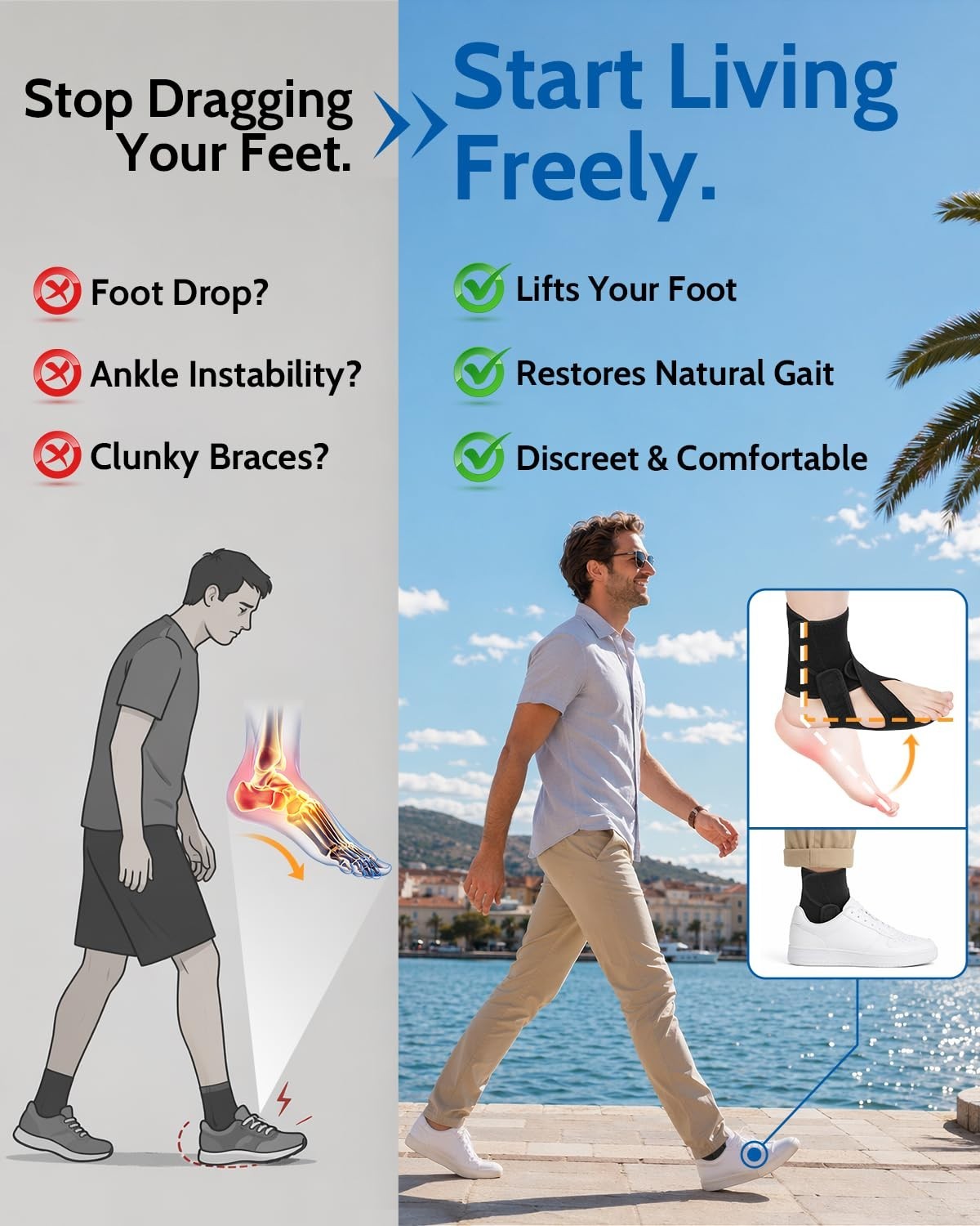 Drop Foot Brace for Walking Ankle and Foot Orthosis Adjustable Fit RIGHT FOOT